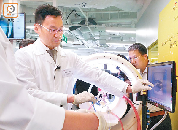 醫生可以透過視屏觀看支架植入位置。（戴碧怡攝）
