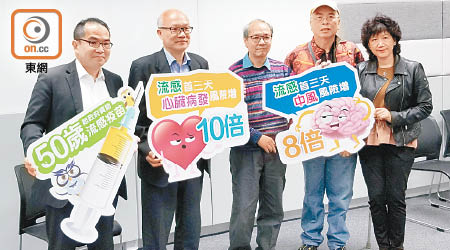 調查發現,超過一半受訪者不知道流感引致多種嚴重併發症。左起:蕭頌華、梅卓能、劉劍雄。(林祐權攝)